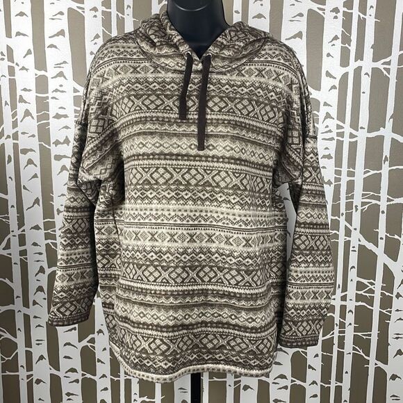 Ralph Lauren Active Printed Fleece Hooded Pullover Top 2X Brown, Tan, Cream - Picture 1 of 8